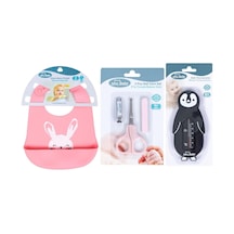 Bebek Bakım Seti Tırnak Makası Seti+silikon Önlük+banyo Derecesi Pembe Siyah Sv507-01-25