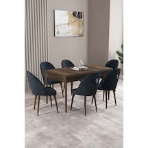 Milas Barok Desen 80x132 Mdf Açılabilir Yemek Masası Takımı 6 Adet Sandalye Antrasit