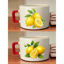 Limonlar 2'li Kahve Fincanı - Hediye Kutusu Hazırlama Ürünü, Kocaya Hediye, Resimli Hediyeler Beyaz
