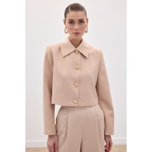 Sateen Düğmeli Kısa Ceket - Bej-136590 Bej