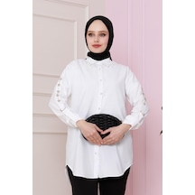 Sevitli Kolu Çakım Detaylı Tunik-beyaz-4731 Beyaz