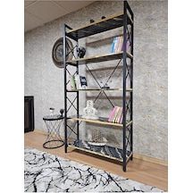 Siyah Boyalı Kitaplık - 5 Raflı Suntalem Lüks Kitaplık Luanda Gol Çok Renkli