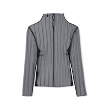 Sateen Çizgili Transparan Bluz - Siyah-137160 Siyah