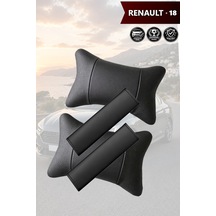 Renault 18 Uyumlu Deri Kemer Koruyucu Set Lüks Deri Yastık Siyah