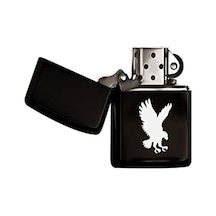 Kartal Tasarımlı Siyah Benzinli Metal Çakmak Diğer