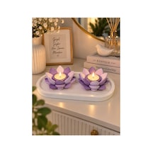 Mor Lotus Çiçeği 2 Li Dekoratif Tealight Mumluk Seti Mor