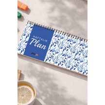 Tarihsiz Spiralli Haftalık Masaüstü Planlayıcı - Yapraklar - 10x30 Cm Plango Turkuaz