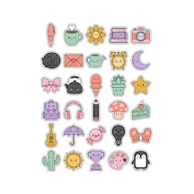 30 Adet Sevimli Obje Sticker Seti - Laptop Defter Telefon Kılıfı Çok Renkli