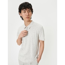 Koton Polo Yaka Tişört Slim Fit Düğmeli Dokulu Kısa Kollu Gri Melange Desenli 4sam10212mk Gri Melanj