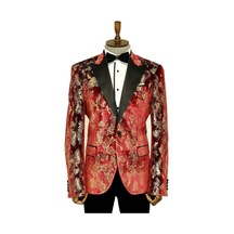 Wessi Dik Yaka Slim Fit Altın Desenli Bordo Balo Ceket - Wessi Bordo