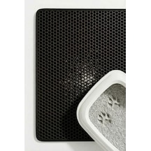 Cleanpaw Premium Kedi Tuvalet Önü Paspası, Çift Katmanlı Kedi Kumu Toplayıcı, Geniş Delikli, Kolay Temizlenir Siyah, 50 X 50
