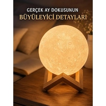 3d Ay Gece Lambası Ahşap Standlı Dekoratif Led Masa Lambası Standart 05869044