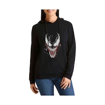 Venom 2 Baskılı Siyah Kadın Kapşonlu Sweashirt