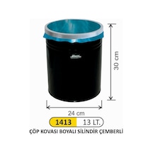 Ofis Tipi Çöp Kovası Boyalı Çemberli 13 Litre Siyah