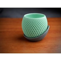 3d Baskı Küre Saksı - Kafes Dokulu İki Parçalı Dekoratif Saksı - Mint-gri 18399727