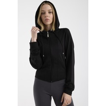 Yumuşak Dokulu Crop Sweatshirt - Siyah Siyah