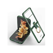 Samsung Uyumlu Galaxy Z Flip 3 Kılıf Şeffaf Kenar Renkli Ring