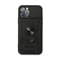Apple iPhone Uyumlu - 12 Pro Kılıf Pars Lens Yüzüklü Silikon - Siyah