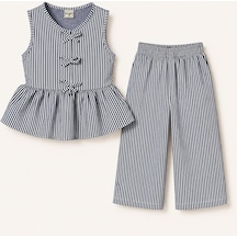 My Kids Wear Kız Çocuk Bella Fiyonk Detaylı Alt Üst Takım 12799 Lacivert