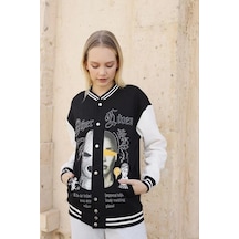 Kadın Oversize Kolej Ceket - Siyah 001