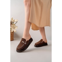 Bahrina Kadın Loafer Tokalı Terlik Kahverengi