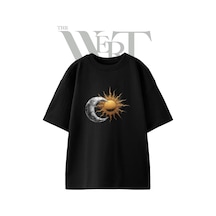 Thewert Gunes Ay 1 Tasarım Baskılı Ünisex Siyah Oversize T-shirt