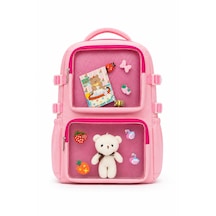 Quovo Kawaii Kore Tarzı Full Aksesuarlı Ortopedik Yerli Günlük Okul Sırt Çantası Pembe