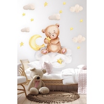 Ayda Oturan Ayıcık Yıldızlar Ve Ay Çocuk Bebek Odası Duvar Sticker Seti