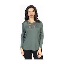 Mutlu City Yeni Model Nakış İşlemeli Yuvarlak Yaka Likralı Anne Penye Bluz 6440-mint Yeşili Mint Yeşili