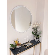 Beyaz Metal Çerçeveli Yuvarlak Ayna 80 Cm