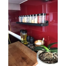 Karanfil Baharatlık Siyah Metal Raf, Dekoratif Raf Siyah