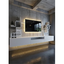 Resital Duvara Monte Ledli 270 Cm Tv Ünitesi Duvar Raflı - Ll6047 Beyaz