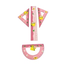 Pembe Arı Desenli Çocuk Geometri Seti 4'lü - Cetvel, Gönye, İletki Set