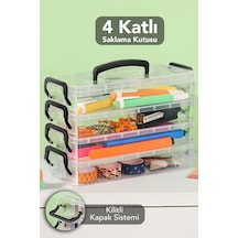 4 Katlı Organizer Saklama Kutusu - Kilitli Kapak Şeffaf Çok Amaçlı Masaüstü Düzenleyici Kutu Şeffaf