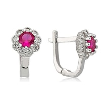 Gümüş Pembe Taşlı Çiçek Küpe Ea1080006 Gümüş