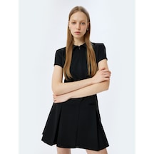 Koton Kalın Piliseli Slim Fit Kısa Kollu Fermuarlı Mini Elbise Siyah 5sal80058ık Siyah