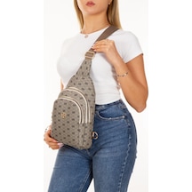 Newish Polo Kadın Trendy Desenli Deri Çapraz Omuz Ve Göğüs Çantası Çantası Bej