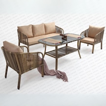 Capri Swing Artemis Üçlü Rattan Balkon Bahçe Takımı Açık Kahve