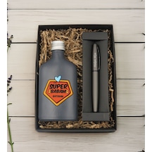 Bk Gift Kişiye Özel İsimli Baba Temalı Antrasit Tasarım Cam Şişede Kolonya 200 Ml Ve Metal Roller Kalem Hediye Seti-2, Babaya Hediye, Babalar Günü Hed