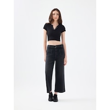 Crop Wide Leg Regular Fit Kadın Pantolon Denim