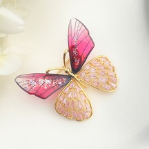 Broş Kadın Altın Kaplama Zirkon Taşlı Kelebek Yaka İğnesi Broş Ro Altın - Kırmızı