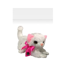Miyavlayan Sesli Kedi Peluş Oyuncak 30 Cm Beyaz