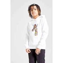 Tshirthane Watercolor Giraffe Baskılı Unisex Çocuk Kapüşonlu Beyaz Sweat (528932396) Beyaz