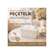 18.4x12.5x9cm Beyaz Yaylı Masaüstü Dekoratif Dikdörtgen Peçetelik 5671 Çok Renkli Çok Renkli
