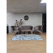 Zafir Papatya Çay Seti Koltuk Takımı Gold Sivriltme Ayak, Balkon, Salon, Ofis, Cafe Koltuk Takımı Kahverengi