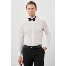 İmza Beyaz Uzun Kol Düz Bez Ayağı Ata Yaka Cepsiz Pamuklu Basic Slim Fit Gömlek 1004250060 600 Beyaz