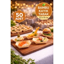 50'li Pkt Mini Bambu Kayık Tadım Tabağı 12x6 Cm Kokteyl Sunum Tabağı Catering Parti Servis Tabak