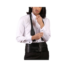 Dicotto Beyaz Siyah Taş Düğmeli Damatlık Ata Yaka Kol Düğmeli Slim Fit Smokin Gömlek - 006 001