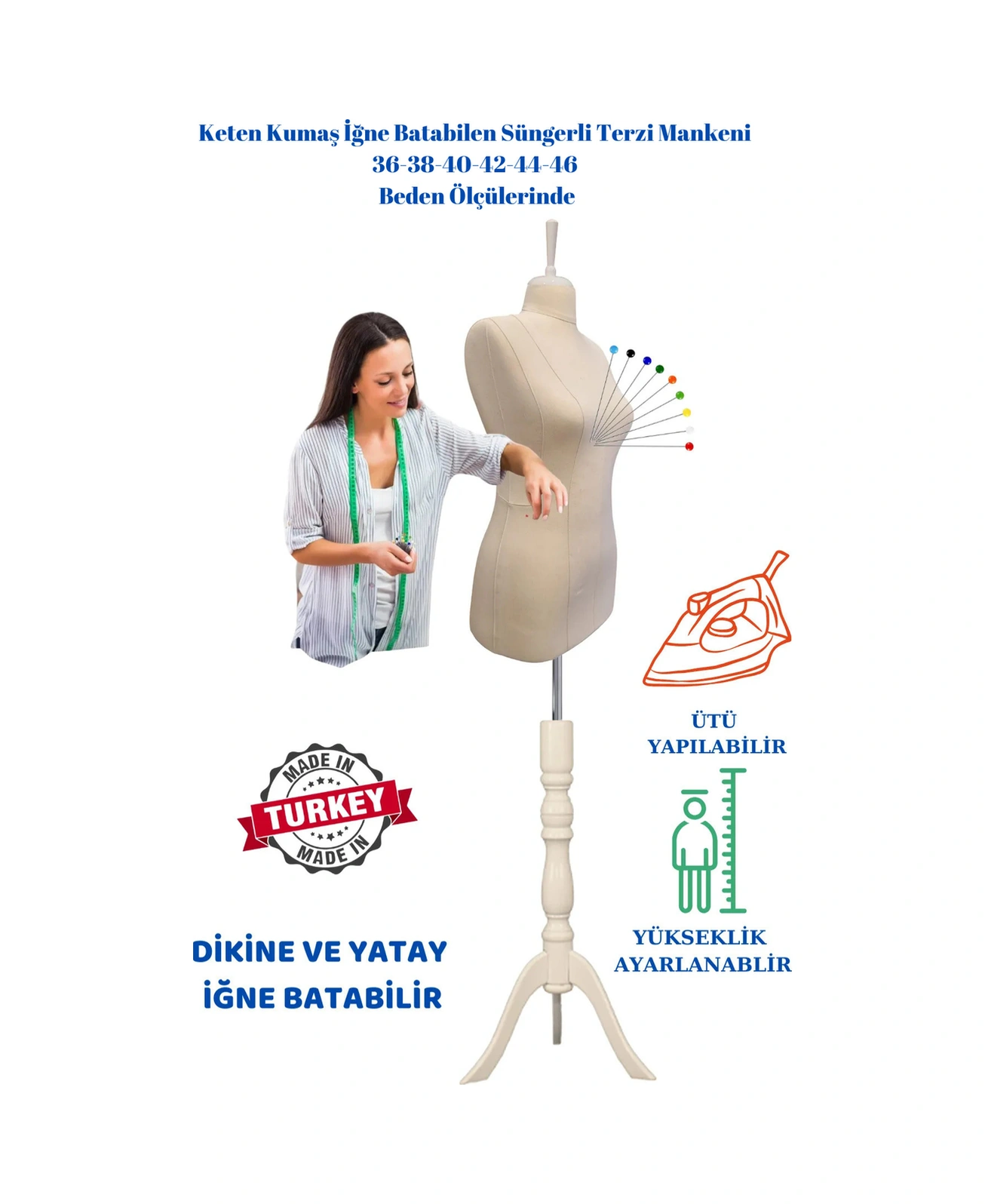 Keten Kumaş Süngerli Iğne Batabilen Prova Mankeni Terzi Mankeni Ket-01 0009