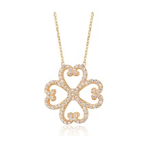 Emılıano Jewellery Zirkon Taşlı Pırlanta Montür Kalp Desenli Çiçek Altın Kaplama Gümüş Kolye Gold - Rose Gold - Gümüş